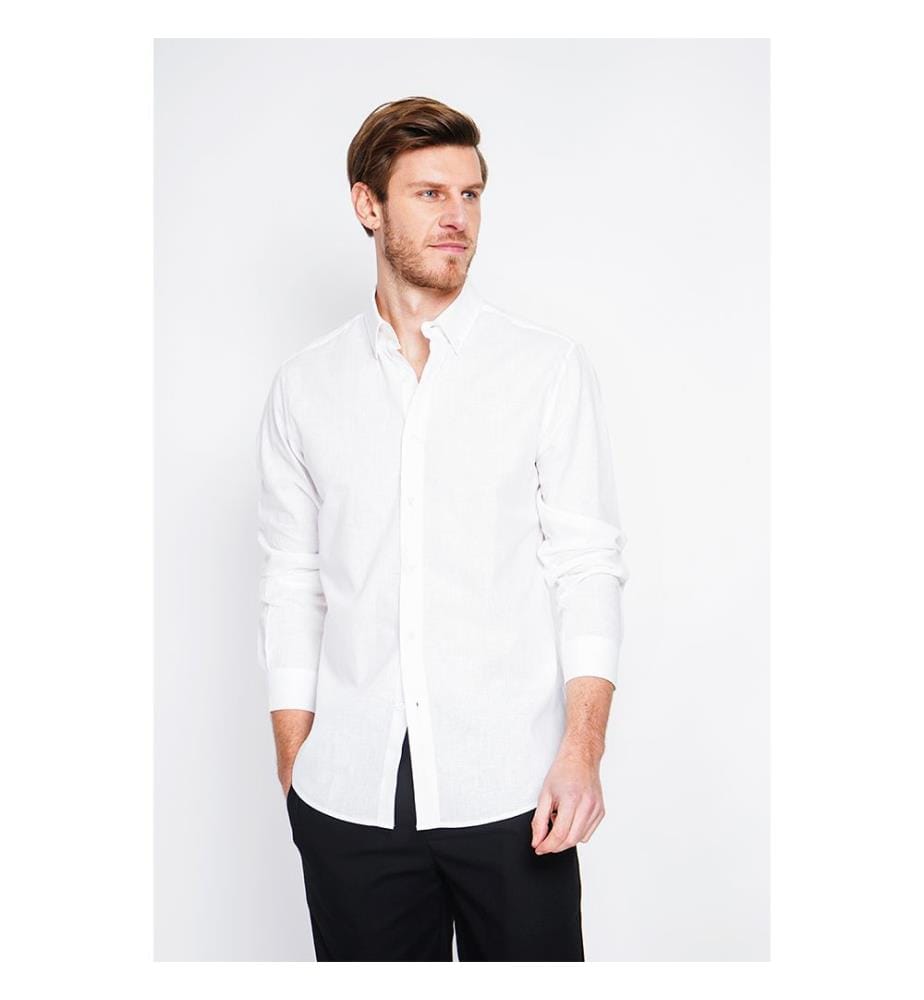 Camicia dritta con colletto classico e polsino rotondo - Bianco