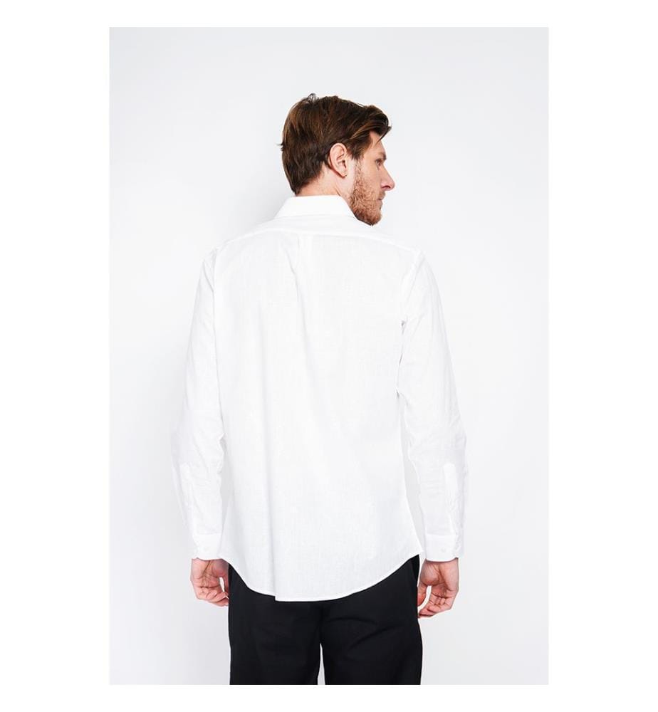 Camicia dritta con colletto classico e polsino rotondo - Bianco