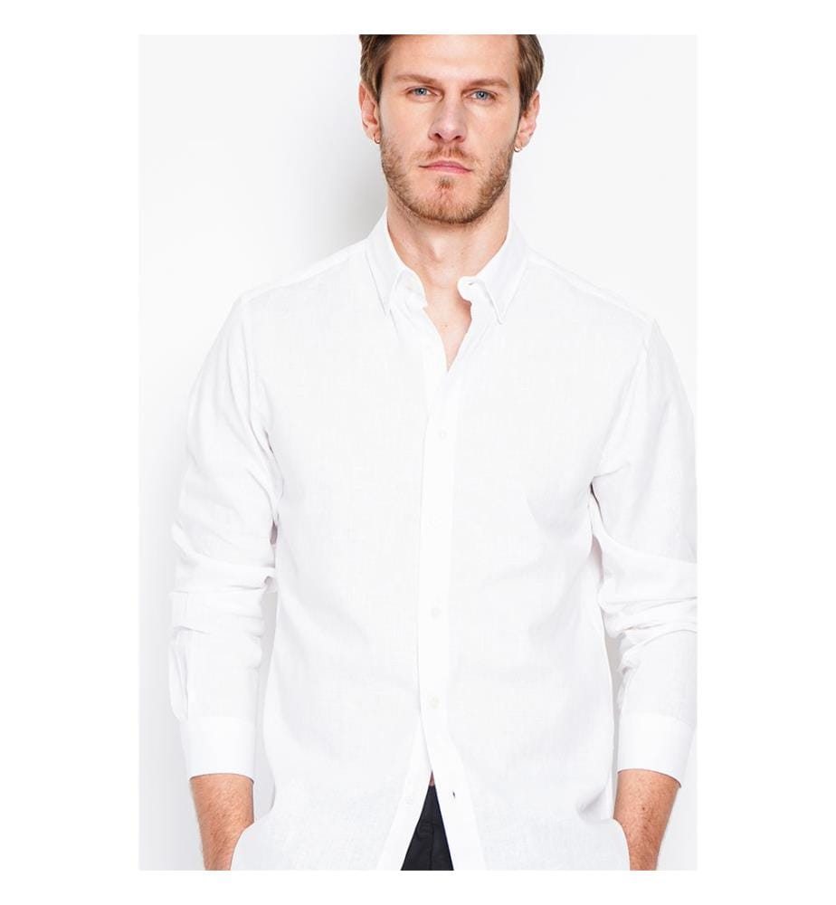 Camicia dritta con colletto classico e polsino rotondo - Bianco