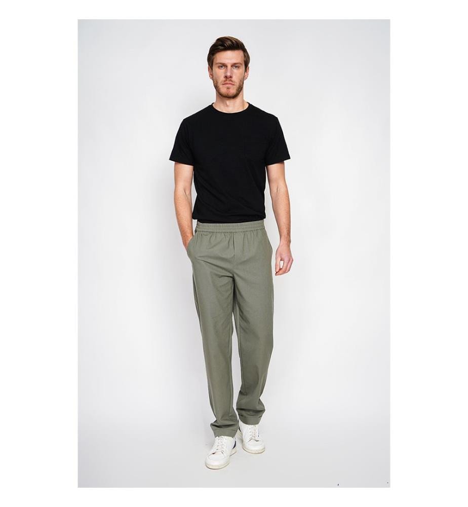 Striped Semi-Slim Trousers - Light Khaki
