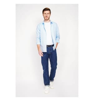Camicia slim fit con collo italiano e polsini rotti - Blu cielo