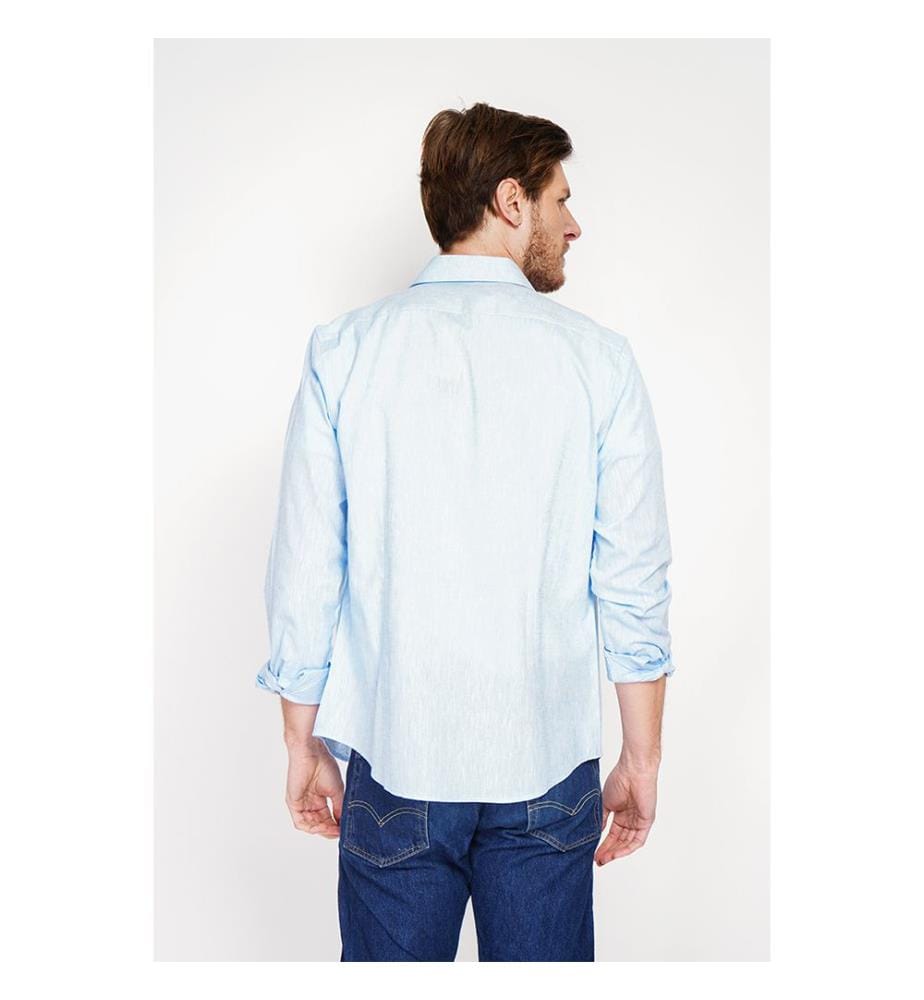 Camicia slim fit con collo italiano e polsini rotti - Blu cielo