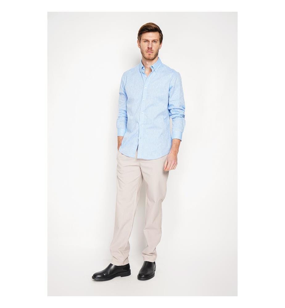 Camicia dritta con colletto classico e polsino rotondo - Blu Azzurro