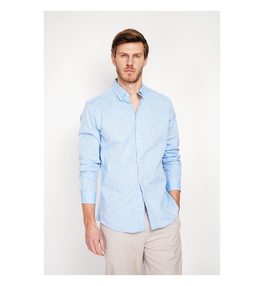 Camicia dritta con colletto classico e polsino rotondo - Blu Azzurro