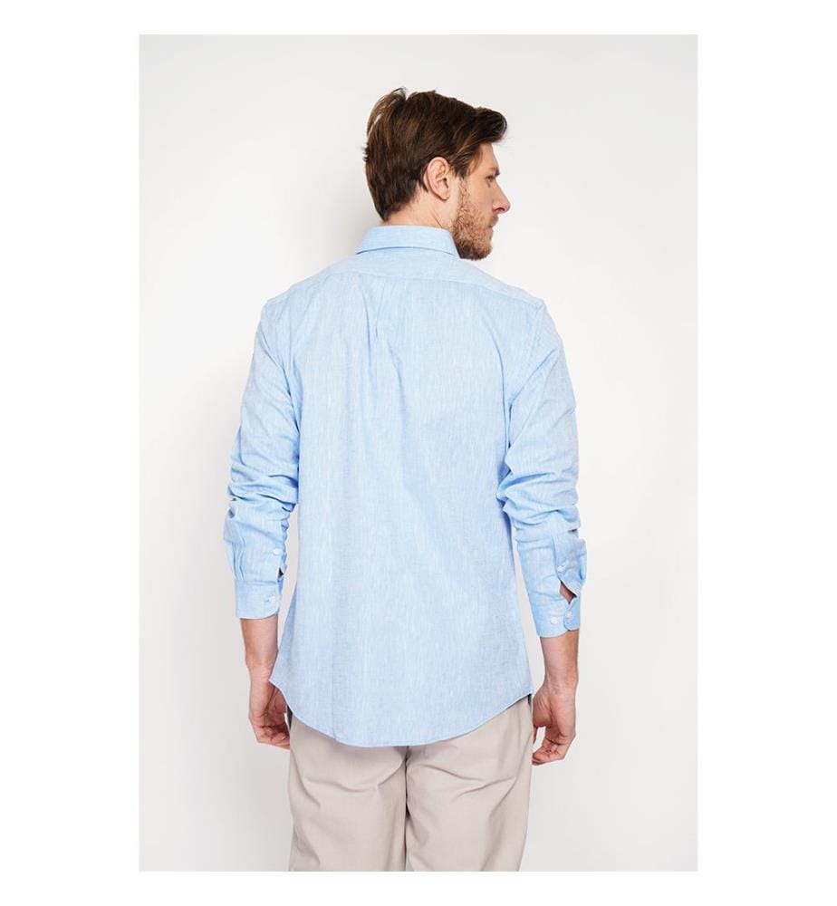 Camicia dritta con colletto classico e polsino rotondo - Blu Azzurro