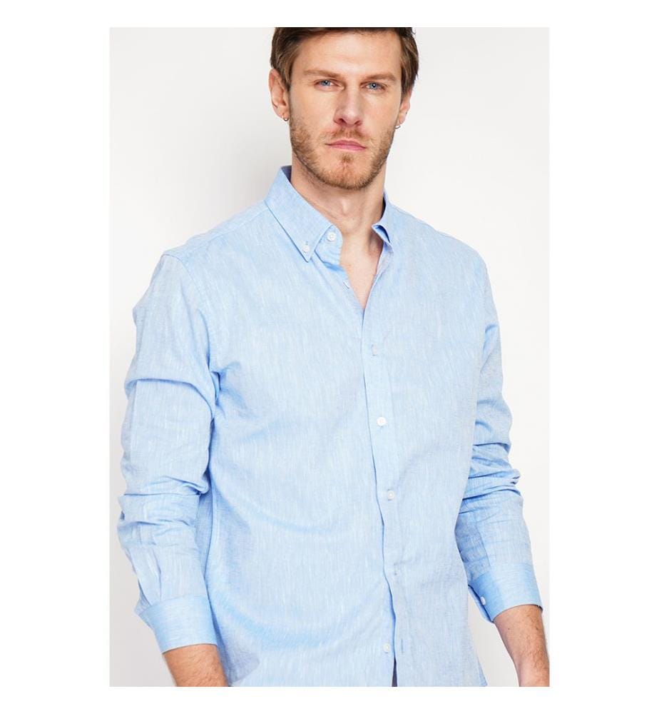 Camicia dritta con colletto classico e polsino rotondo - Blu Azzurro