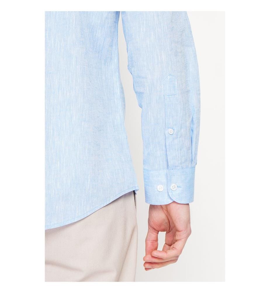 Camicia dritta con colletto classico e polsino rotondo - Blu Azzurro