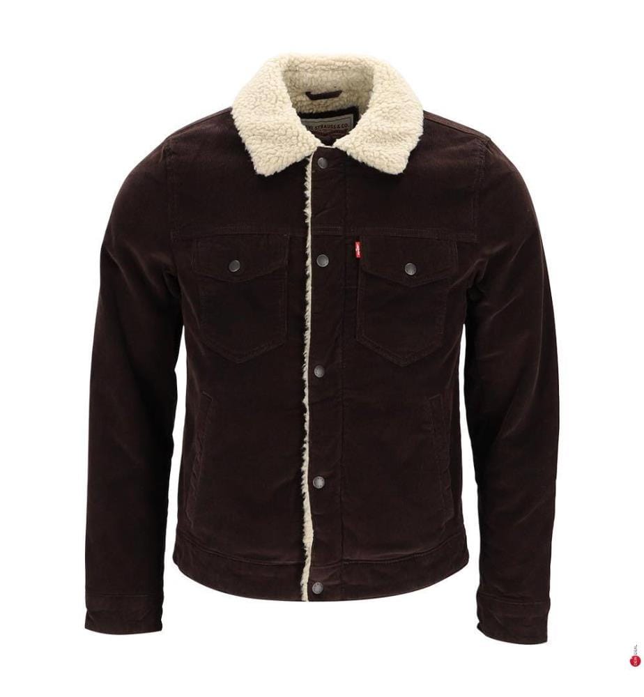 Veste trucker en velours côtelé avec doublure sherpa - Marron chocolat