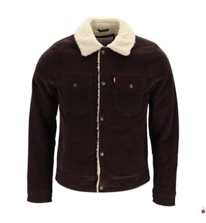 Veste trucker en velours côtelé avec doublure sherpa - Marron chocolat