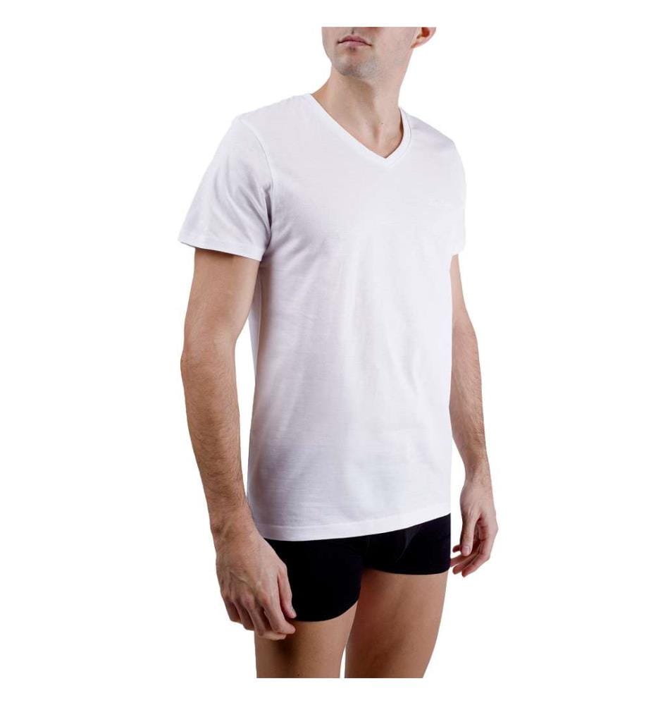 Lot de 2 T-Shirts en col v avec broderie sur la poitrine - Blanc