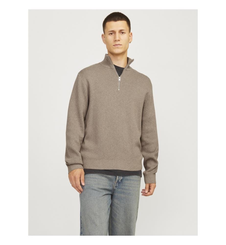 Pullover mit halbem Reissverschluss - Grège-Mischung