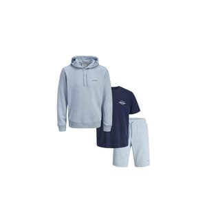 3er-Set bestehend aus 1 Hoodie, 1 T-Shirt und 1 Shorts für Herren – Himmelblau & Marineblau