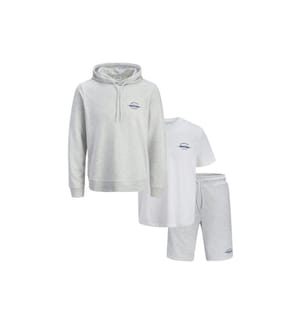 3er-Set bestehend aus 1 Hoodie, 1 T-Shirt und 1 Shorts für Herren – Weiss meliert