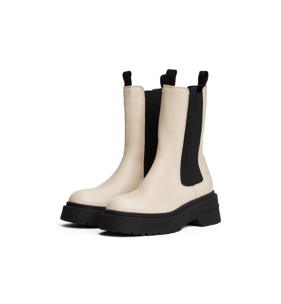 Glänzende dicke Stiefeletten - Beige