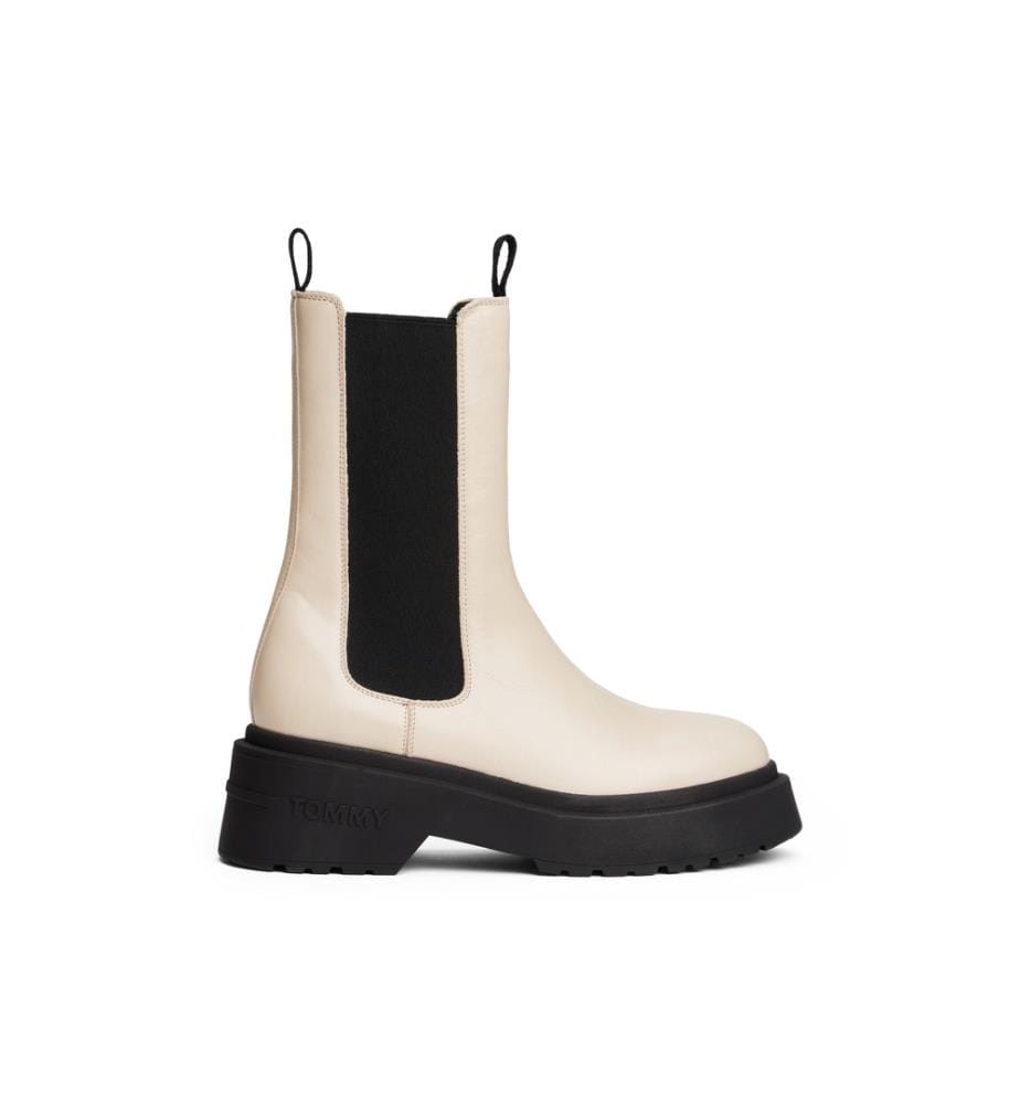 Glänzende dicke Stiefeletten - Beige
