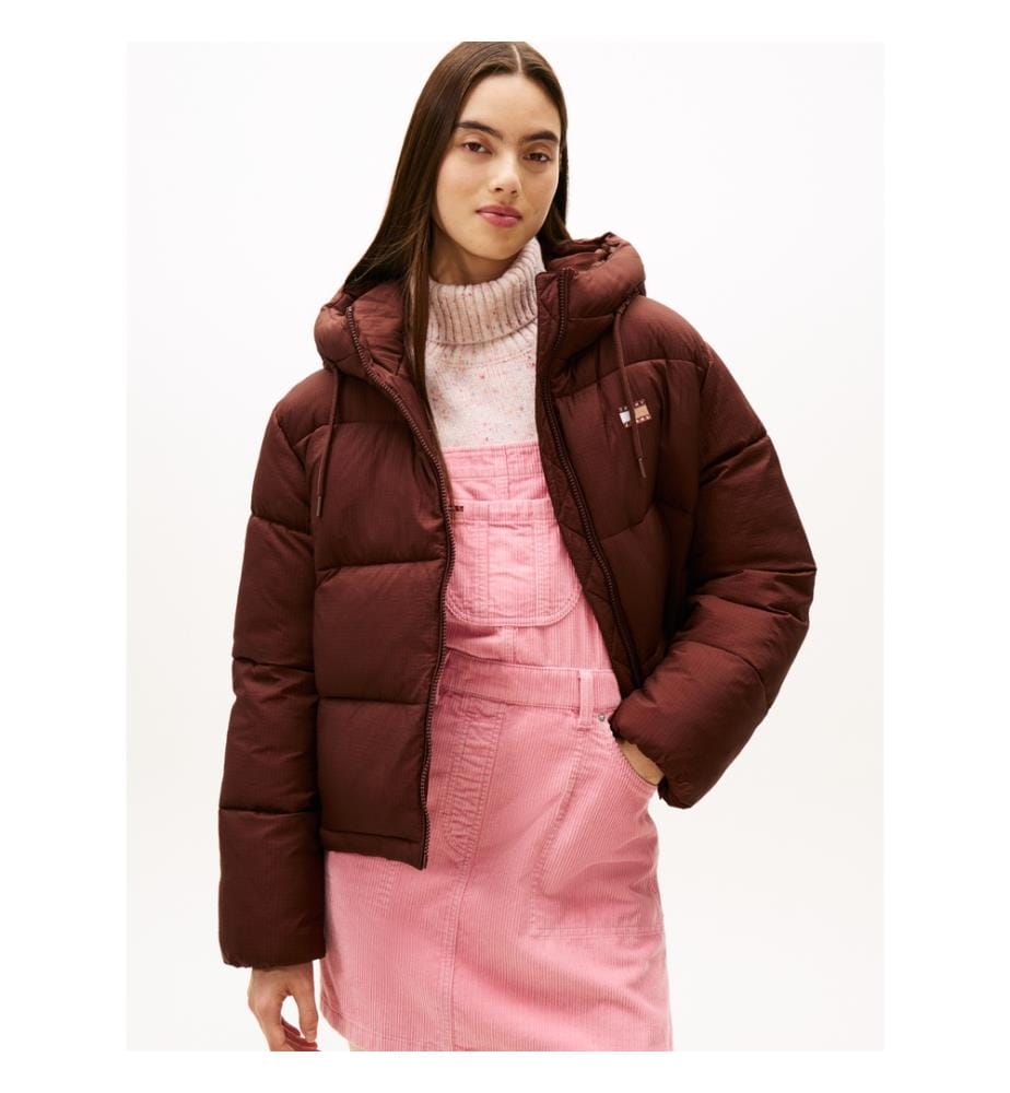 Bauschige Jacke mit Kapuze - Braun