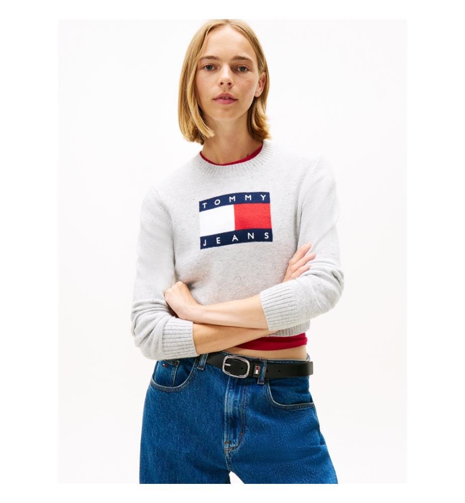 Pullover mit glitzernder Flagge - Weiss