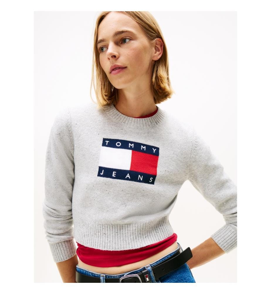 Pullover mit glitzernder Flagge - Weiss