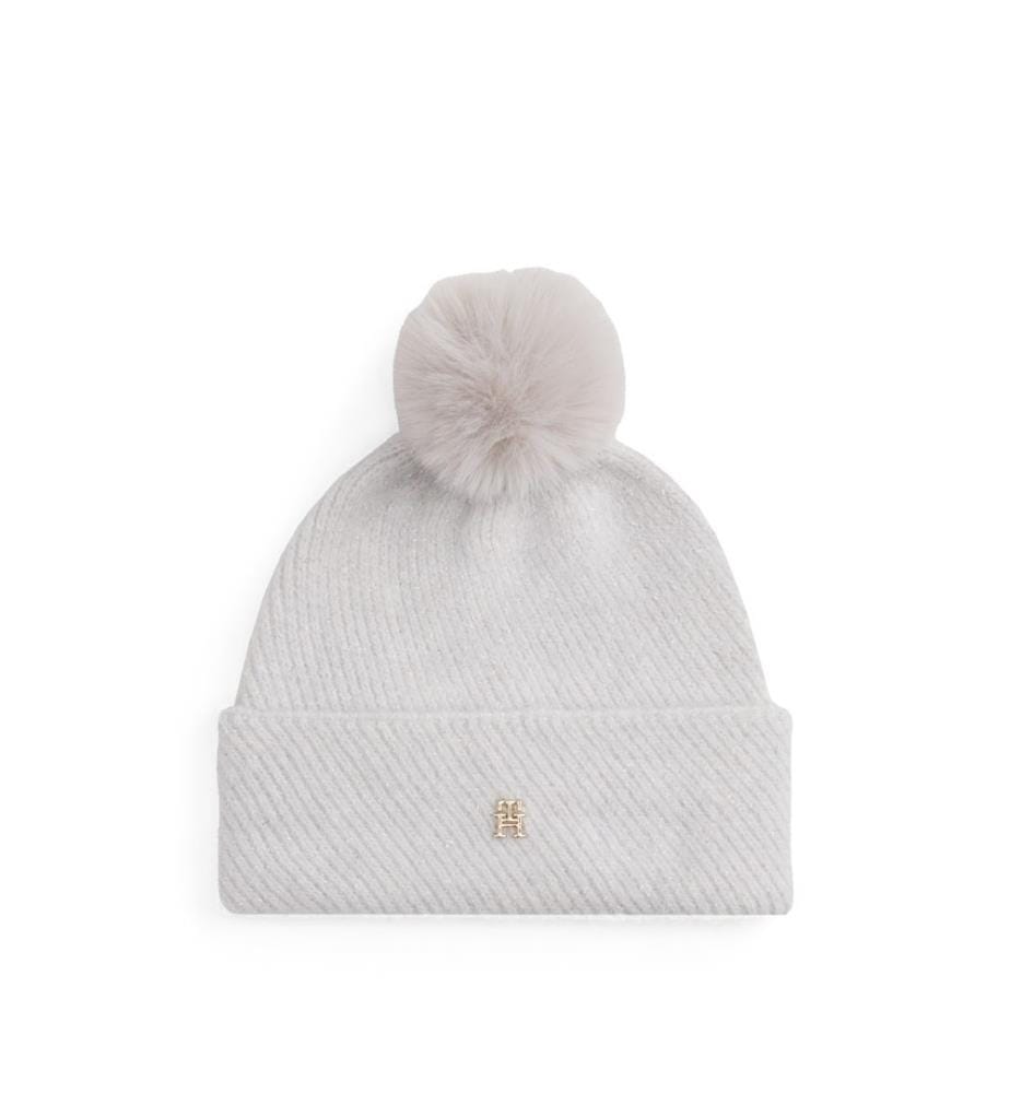 Chic Mütze aus Metallic-Garn mit Bommel - Weiss