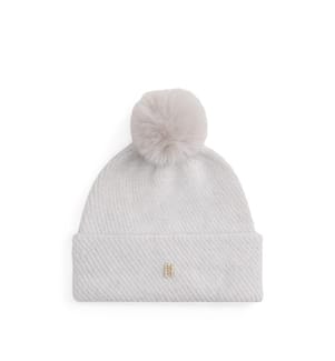 Chic Mütze aus Metallic-Garn mit Bommel - Weiss