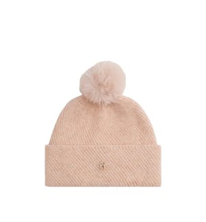 Chic Mütze aus Metallic-Garn mit Bommel - Rosa