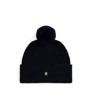 Chic Bommelmütze mit Wolle - Marinblau