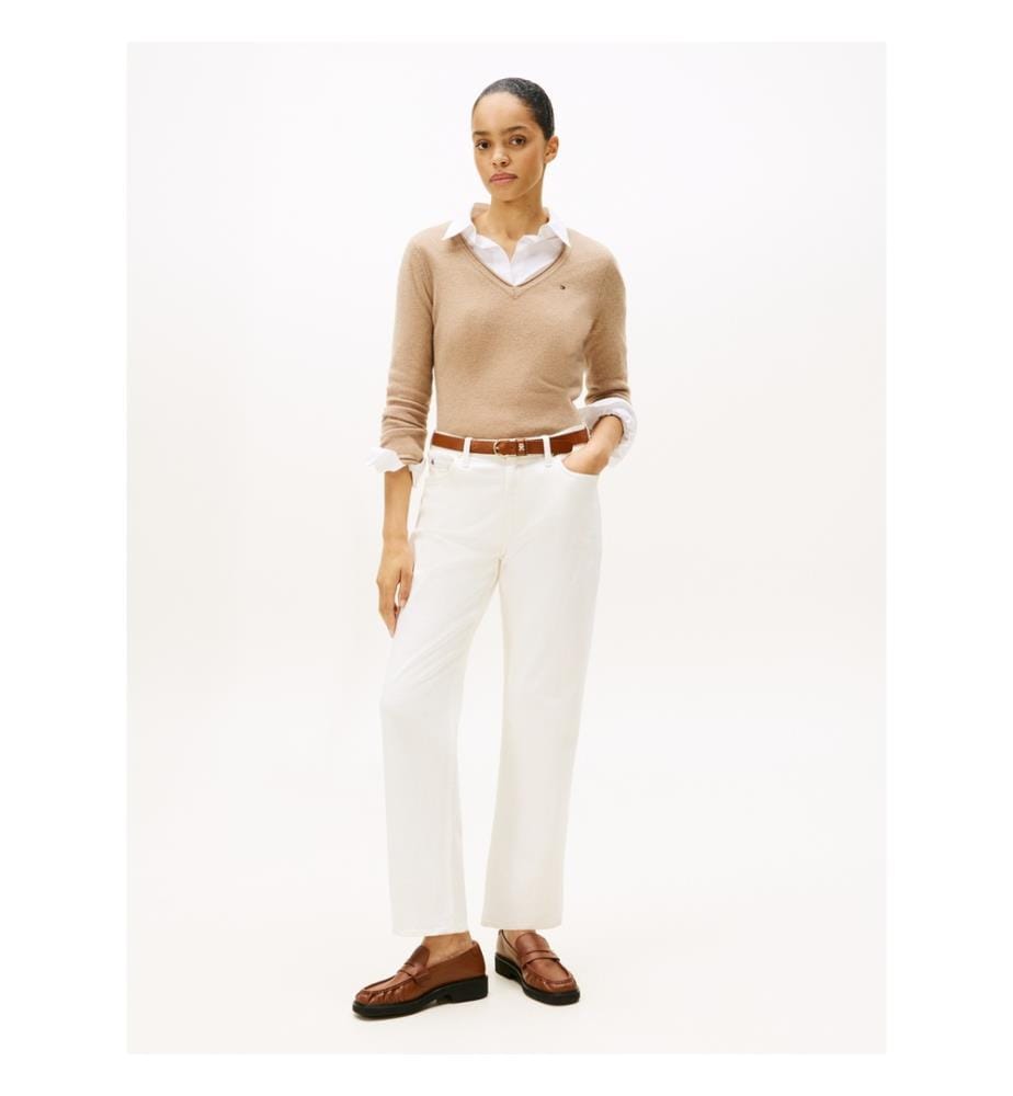 Pullover aus weicher Wolle mit V-Ausschnitt - Beige
