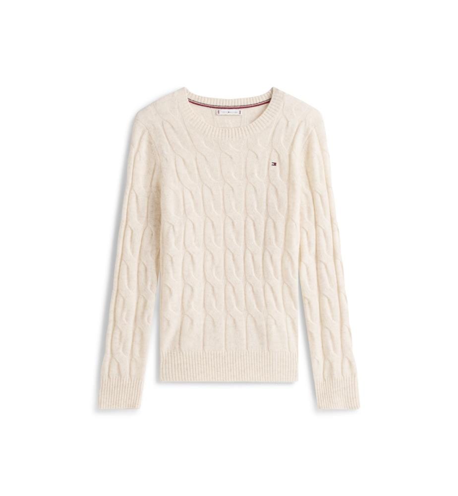Pullover aus weicher Wolle mit gedrehten Maschen - Heather Oatmilk