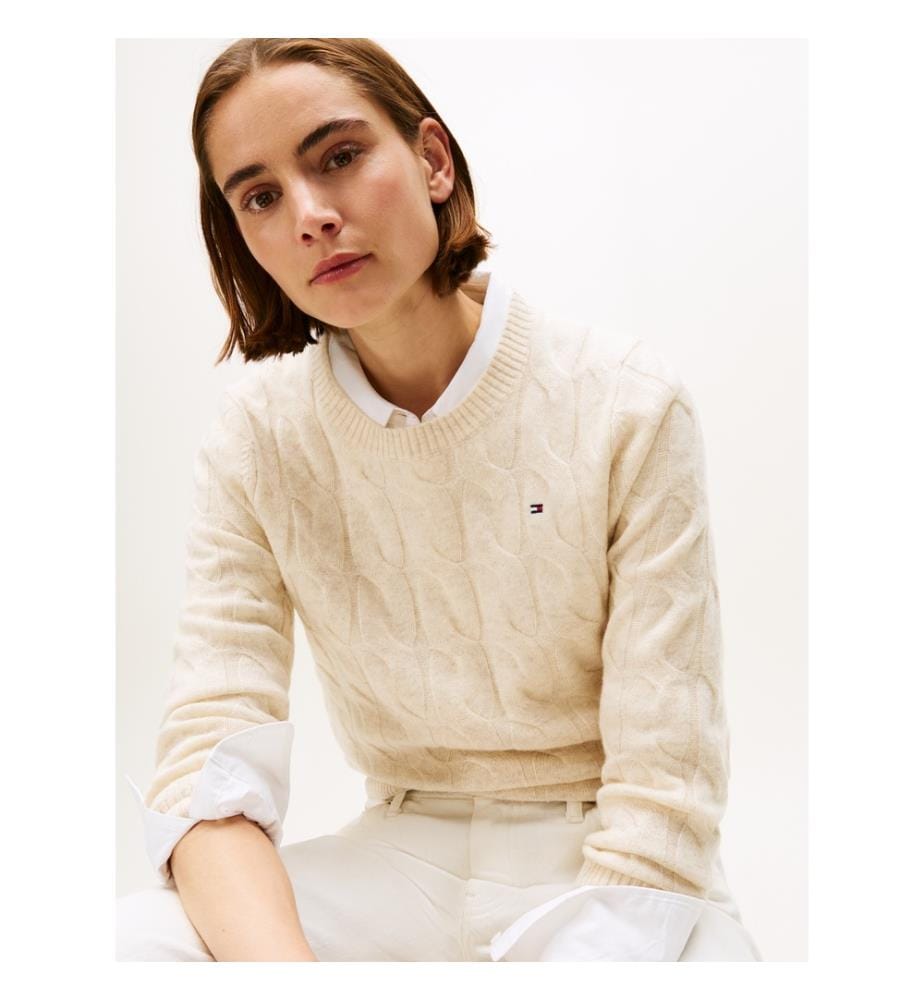Pullover aus weicher Wolle mit gedrehten Maschen - Heather Oatmilk