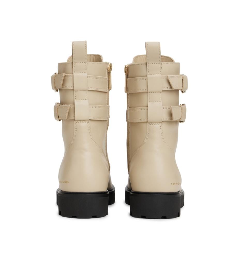 Bottines biker en cuir - Écru