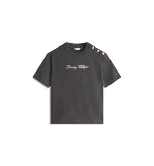 Lässiges T-Shirt mit gesticktem Logo Und goldenem Knopf - Grau
