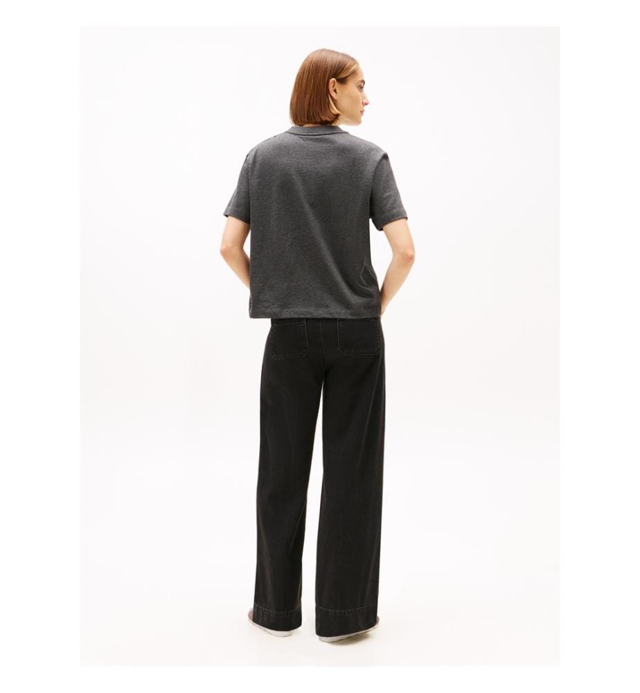 Casual T-Shirt With Embroidered Logo And Gold Button - Grey