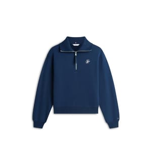 Logo-Stickerei-Frottee-Pullover mit halbem Reissverschluss - Marine