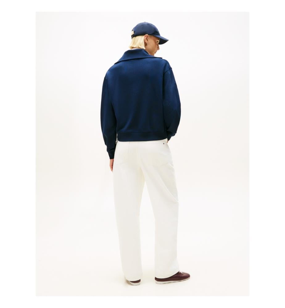 Logo-Stickerei-Frottee-Pullover mit halbem Reissverschluss - Marine