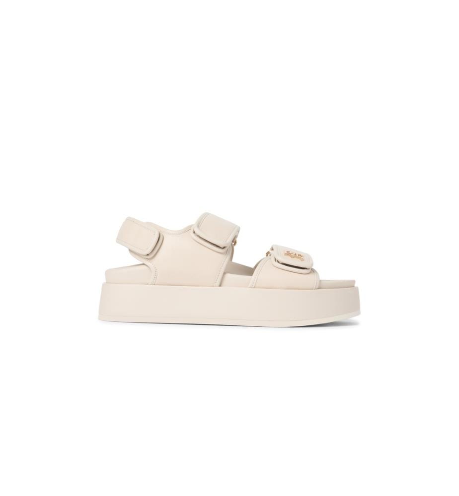 Sandali con zeppa in pelle con monogramma TH - Beige