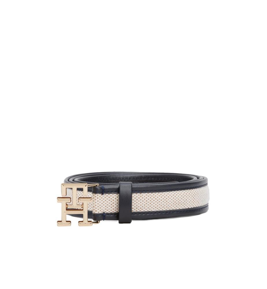 Leder- und Leinwandgürtel mit Monogramm - Marine und Beige