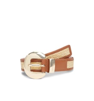Leder- und Raphia-Gürtel - Braun und Beige