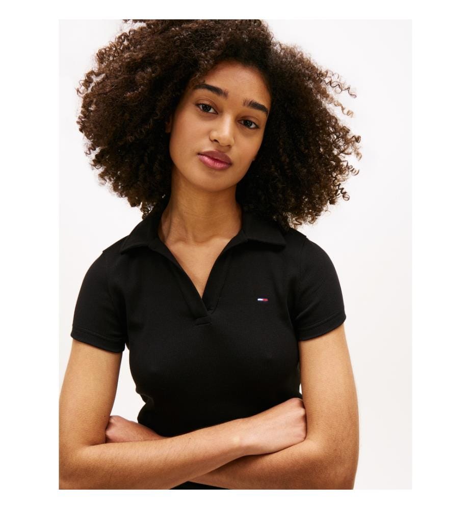 Polo Slim a coste - Nero