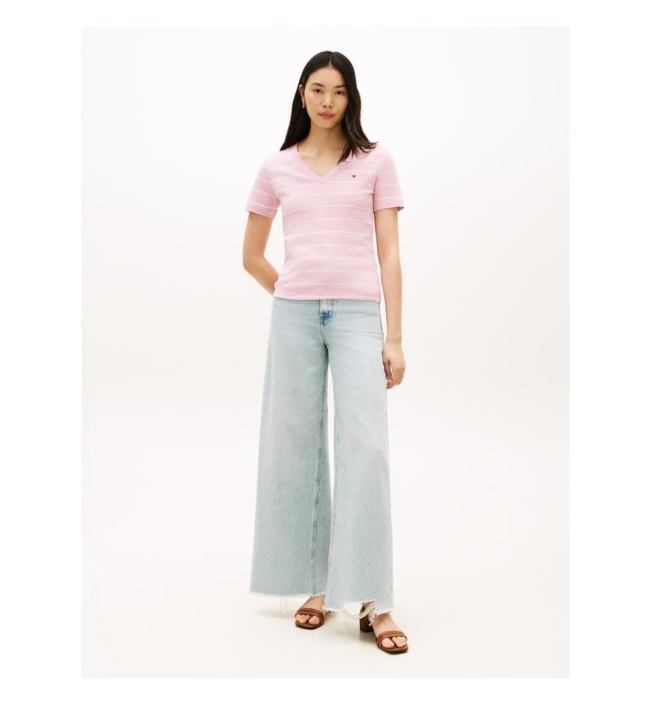 Slim T-Shirt - Rosa und Weiss
