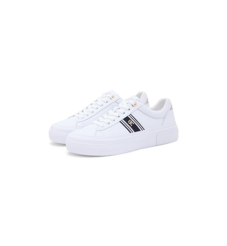 TOMMY HILFIGER Essential Court Gestreifte Sneakers - Weiss
