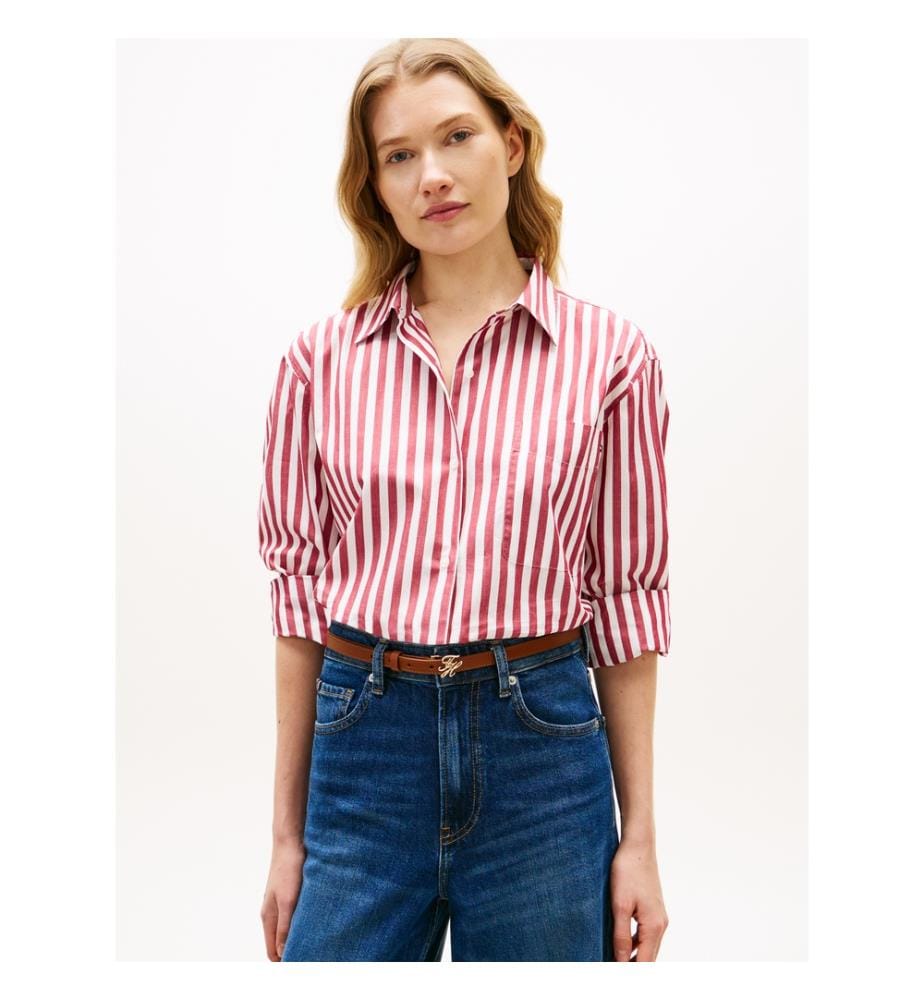 Classic Oversize Hemd - Dunkelrot und Weiss