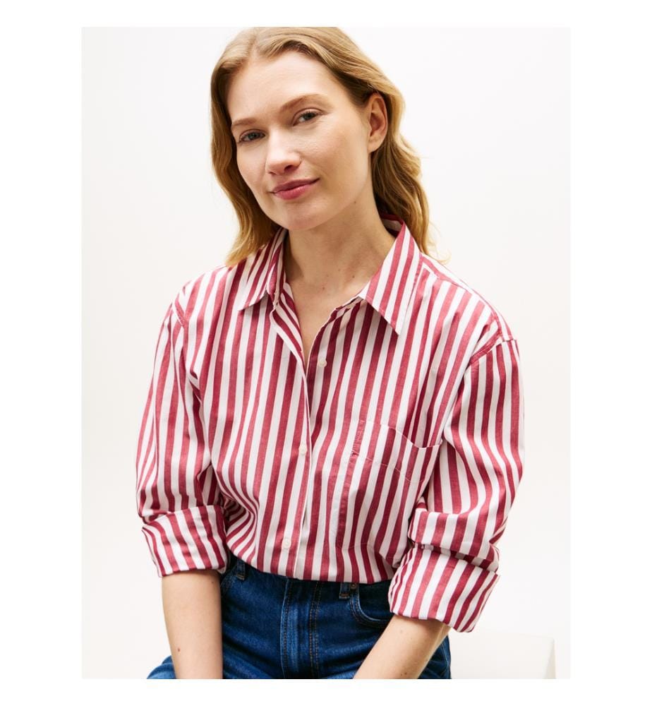 Classic Oversize Hemd - Dunkelrot und Weiss