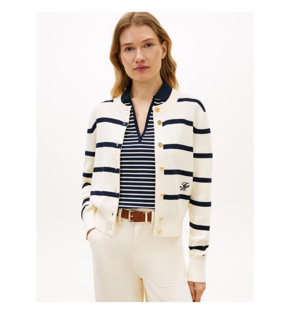 Premium Strickjacke - Weiss und Marine