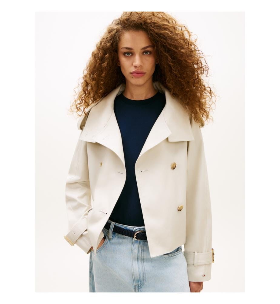 Kurzer, wasserabweisender Trenchcoat - Hellbeige