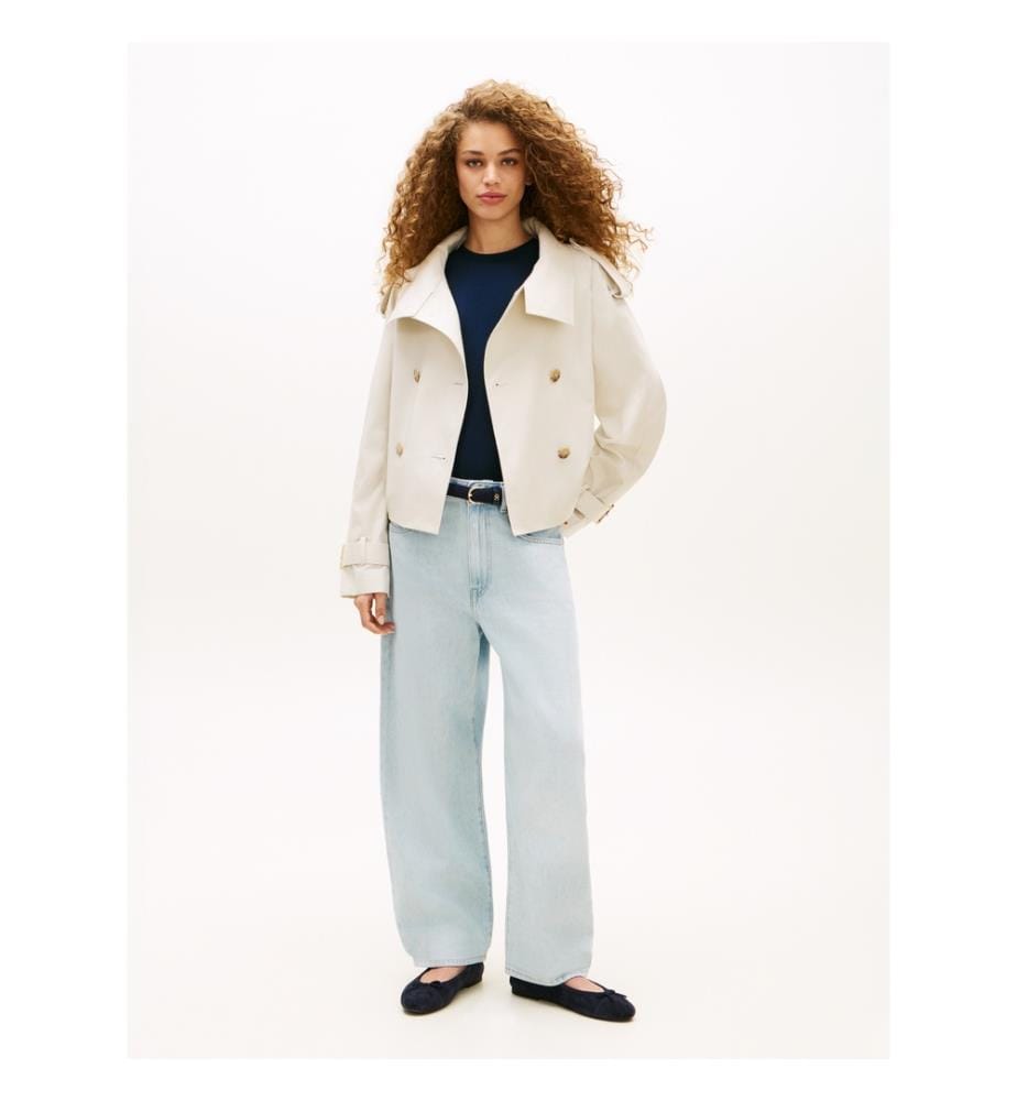 Kurzer, wasserabweisender Trenchcoat - Hellbeige