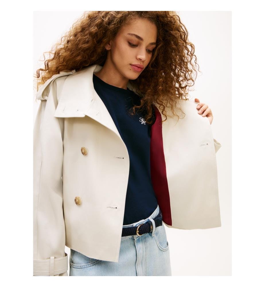 Kurzer, wasserabweisender Trenchcoat - Hellbeige