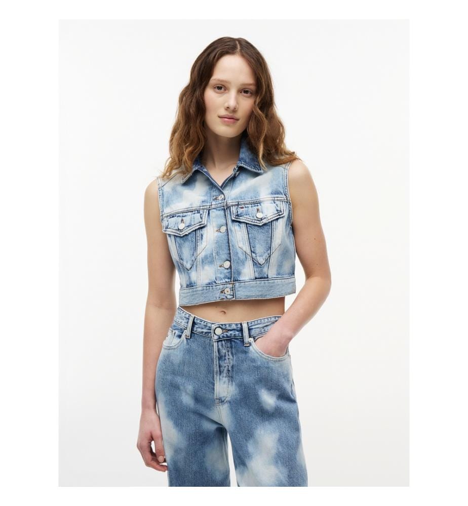 Jeans-Weste Cropped - Denim Helles