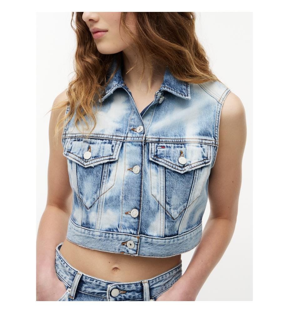 Jeans-Weste Cropped - Denim Helles