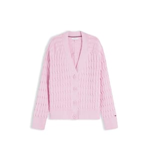 Oversize-Strickjacke mit V-Ausschnitt und Zopfmuster