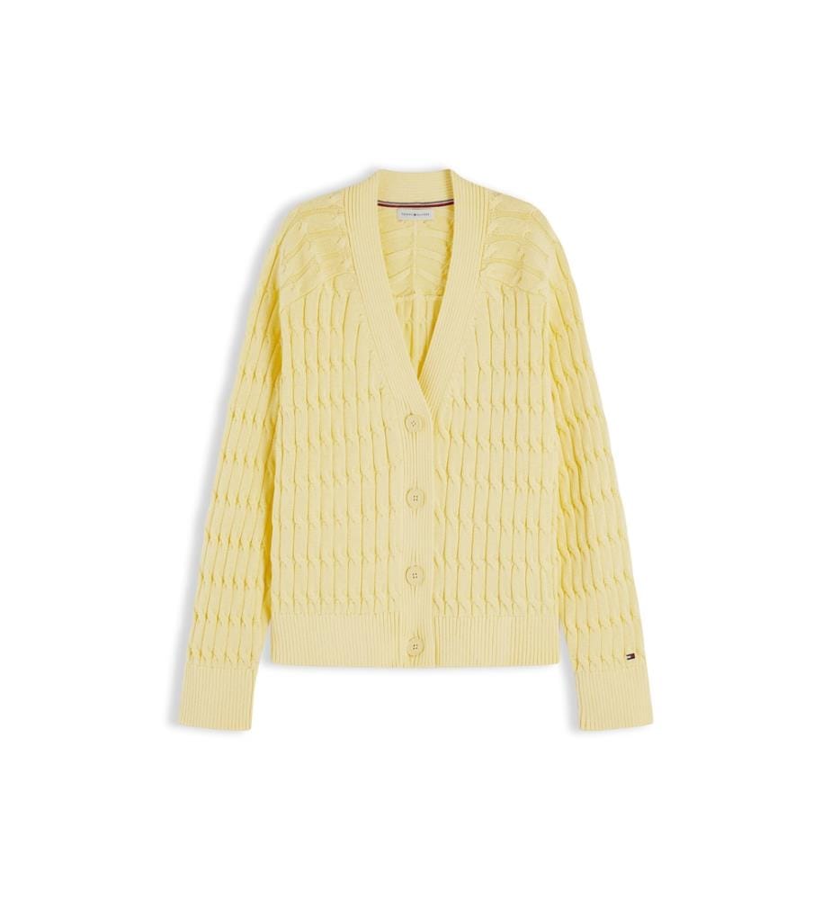 Oversized cardigan with a V-neck and cable knit pattern